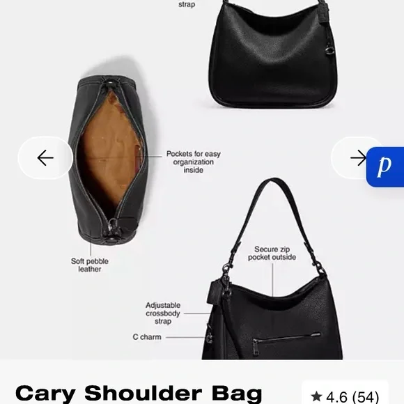 Coach Cary Black Leather Shoulder Bag - Picture 10 of 11